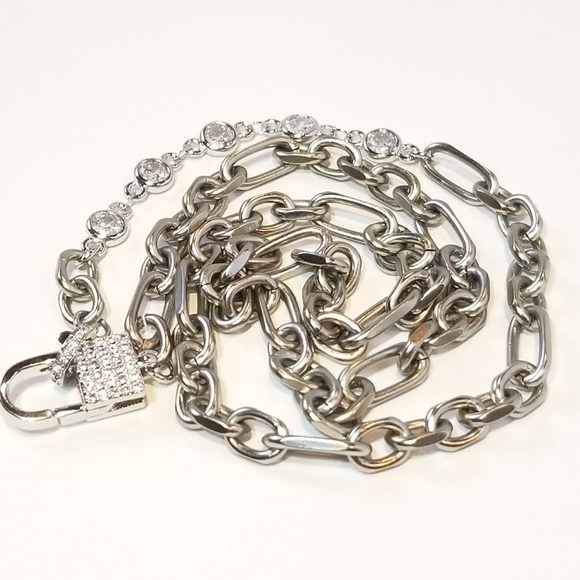Trendy Lock Clasp Diamond Pave CZ Chain Necklace - Picture 11 of 12